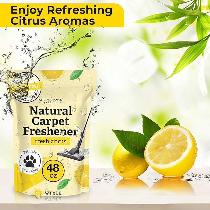 Aromasong 100% Natural Carpet Deodorizer Powder Citrus – 2 Pack, (13 oz Each) – Pet-Safe Carpet Freshener Powder – Eliminator of Strong Odors & Pet Urine – Improved Formula