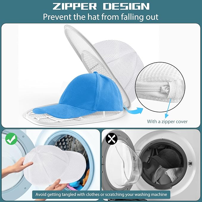 Eiito Hat Washer for Washing Machine,Hat Cleaner for Baseball Caps with Frame Cage and Mesh Bag（2Pack White）