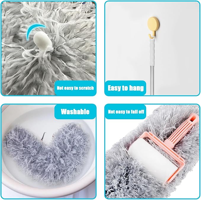 Feather Duster for Cleaning Extendable - Feather Duster for Cleaning The Indoor. 110 in Long Duster with Extension Pole for Clean Ceilings and Fans. Microfiber Duster for Blinds. Washable Dduster