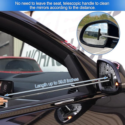 2 Pcs Car Mirror Wiper, 38.6in Handle Car Side Mirror Squeegee, Car Mirror Squeegee, Side Mirror Squeegee, Mini Squeegee for Rainy Foggy Weather
