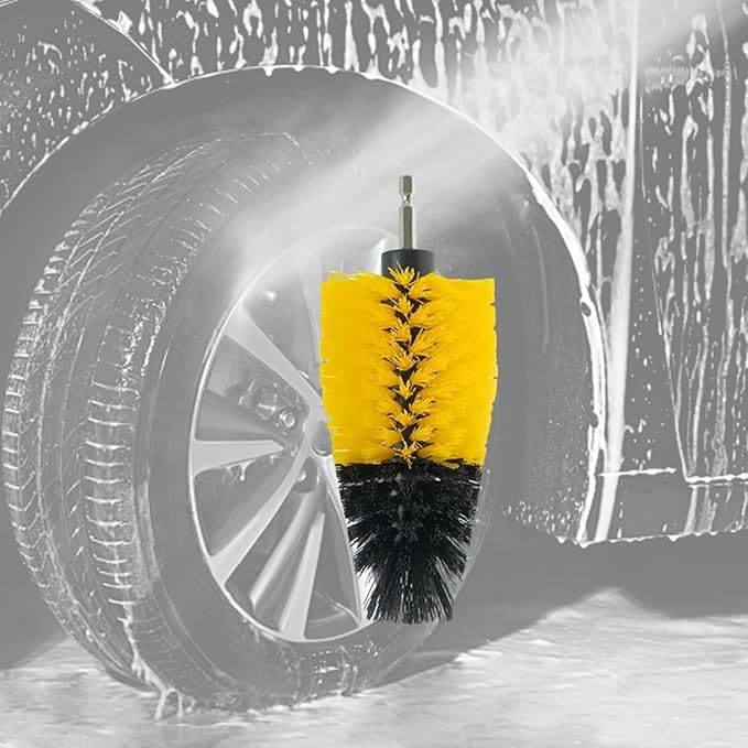 MagiDeal Car Wheel Cleaning Drill Brush Attachment Wheel Cleaner Brush Car Detailing Brush for Floor Mats Car Carpet, 17cm, Yellow