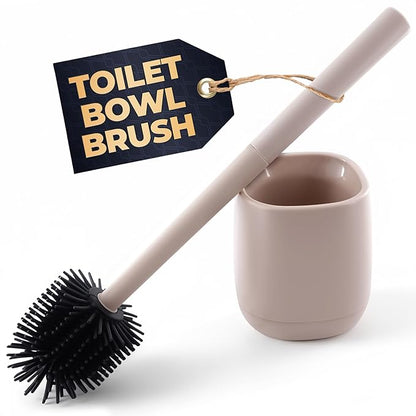 Toilet Brush and Holder Set - Silicone Toilet Brush Cleaner with Cream Holder Base, Compact Bath Accessory for Small Spaces - Easy to Place & Simple to Store After Use, Plastic Bathroom Cleaning Tool