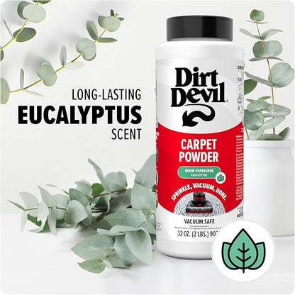 Dirt Devil Carpet Powder, 32 oz, Room Refresher and Odor Eliminator, Eucalyptus Scent, Vacuum Cleaner Safe, For Use on Carpets, Rugs, Upholstery and More, Carpet Freshener Powder for Home Use