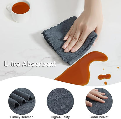 Homaxy Kitchen Towels and Dishcloths Set, 10 x 10 and 13 x 19 Inches, Set of 12 Super Soft and Absorbent Coral Velvet Kitchen Towels, No Lint and Nonstick Oil Fast Drying Dish Towel, Dark Grey