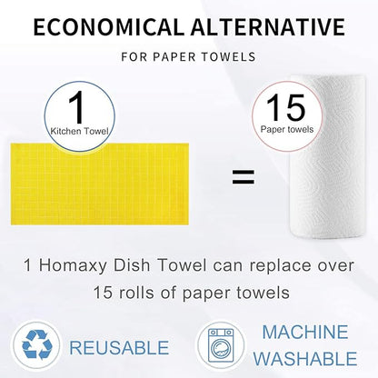 Homaxy 100% Cotton Terry Kitchen Towels(Yellow, 13 x 28 inches), Checkered Designed, Soft and Super Absorbent Dish Towels, 8 Pack