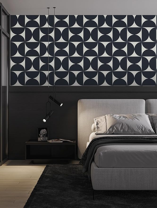 Dimoon 78.7"x17.3"Peel and Stick Wallpaper Geometric Contact Paper Vintage Navy Blue Beige Wall Paper Removable Square Waterproof Self Adhesive Wall Covering for Bedroom Shelf Liner Decal Vinyl Roll