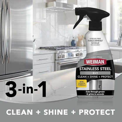Weiman Stainless Steel Cleaner & Polish, 2 Pack, Anti Fingerprint Spray Stainless Steel Cloth, Water Spots & Grease, No Streaks or Residue, Safe for Metal Polish, Chrome, Appliances, Sinks & Grills