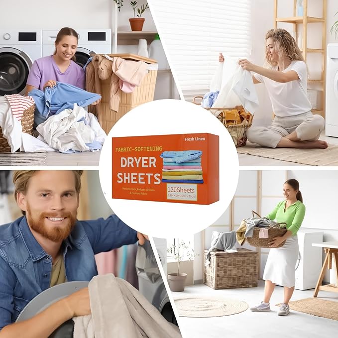 Fabric Softener Sheets, Delicate Fabric Care, 1 Box (120pcs), Laundry Softening Sheet, Static Reducing Sheets, Long Lasting Fragrance, For Dryer Apartment Washer Laundry