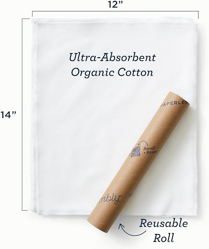 Esembly Paperless Towel Roll - Reusable Kitchen Towels 12-Pack Washable Cotton with Laundry Bag & Hook - Zero-Waste, Absorbent, Washable - Clay