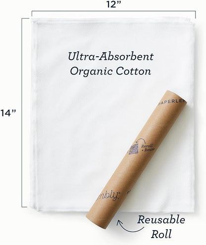 Esembly Paperless Towel Roll - Reusable Kitchen Towels 12-Pack Washable Cotton with Laundry Bag & Hook - Zero-Waste, Absorbent, Washable - Fantastic Fungi