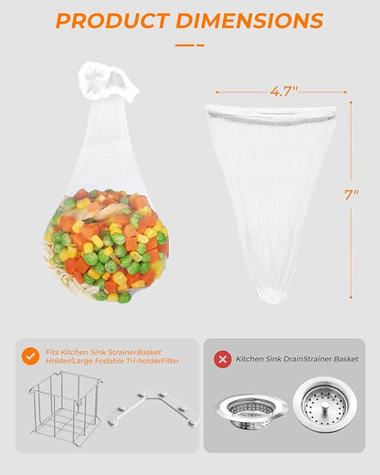 KONE Kitchen Sink Strainer Mesh Bag- 600 PCS Large Disposable Sink Net Strainer Filter Bags for Collecting Kitchen Food Waste Leftover Garbage, Fits Deep Sink Strainer Basket