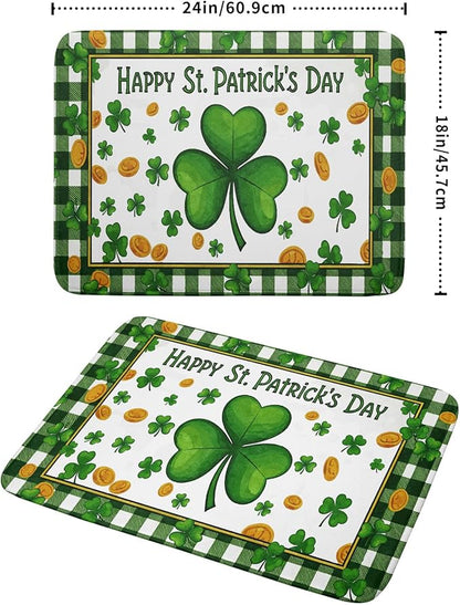 Happy St. Patrick's Day Green Dish Drying Mat 18 x 24 Inch With Absorbent Reversible Microfiber Lucky Clover Shamrock Buffalo Check Plaid Drying Spring Dish Drainer Mat Fast Dry For Kitchen