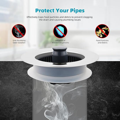 Hibbent 2 Pack 3 in 1 Kitchen Sink Drain Strainer, Stainless Steel Wrapped Shell Drain Stopper Combo, Pop Up Sink Stopper, Anti-Clogging Basket Strainer with Handle for US Standard 3-1/2" Drain