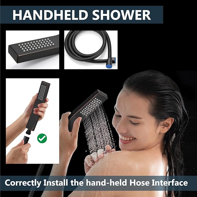 Aolemi Shower Faucet Set Rain Shower System with Handheld Spray Bathroom Shower Combo Rough-in Valve and Shower Trim Kit Included Oil Rubbed Bronze 8 Inch Wall Mount Shower Head