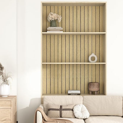 Wallercity Brown Wood Slat Wall Paneling for Interior Walls Removable Soundproof Wall Panels 3D Textured Peel and Stick Wood Panel Flexible Light Wooden Panels for Bedroom Office Studio 11.7''x197''