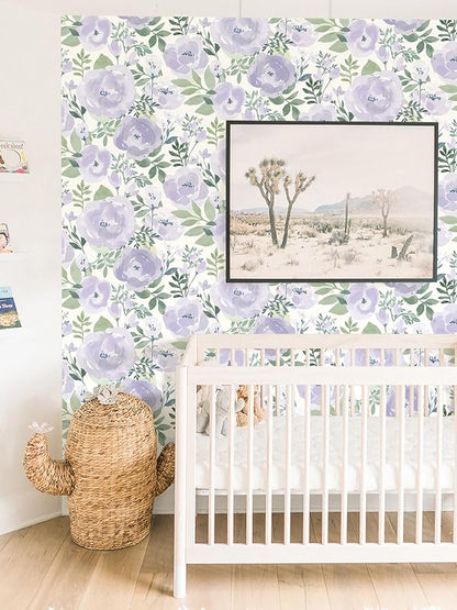 Orainege Floral Wallpaper Peel and Stick Wallpaper Floral Contact Paper 16.9in x196.8in Boho Peony Self Adhesive Removable Wall Paper for Bedroom Decor Vinyl, Purple