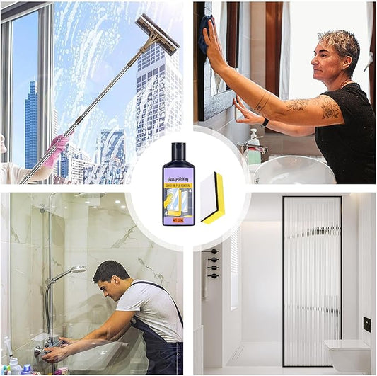 Shower Cleaner – 120ml Window Oil Film Cleaner with Sponge, Household Polishing Tool | Bathroom Limescale and Oil Film Remover with Powerful Cleaning Attributes, Ideal for Toilet