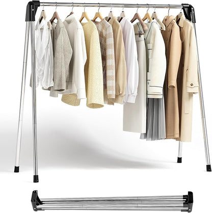 APEXCHASER Clothes Drying Rack, Stainless Steel Drying Rack Clothing with Height-Adjustable, Foldable Gullwings Laundry Drying Rack, Indoor Outdoor Use, No Assembly, White