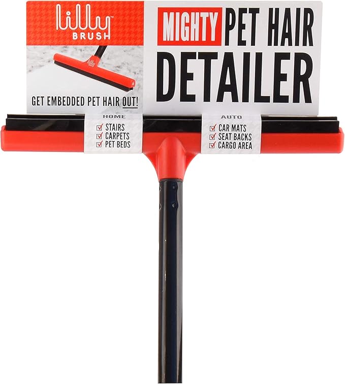 Lilly Brush Mighty Pet Hair Detailer - Carpet Rake & Broom for Pet Hair Removal, Double Rubber Blade, 52" Handle