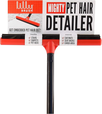 Lilly Brush Mighty Pet Hair Detailer - Carpet Rake & Broom for Pet Hair Removal, Double Rubber Blade, 52" Handle