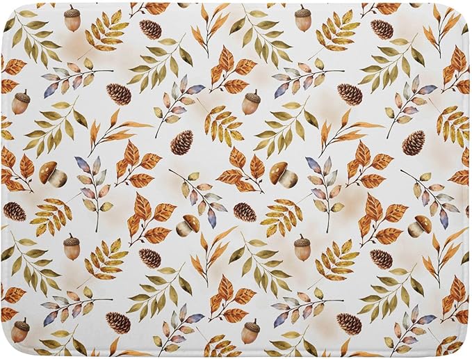 Fall Leaves Pine Cones Mushroom Dish Drying Mat 18 x 24 Inch With Absorbent Reversible Microfiber Orange Autumn Leaf Thanksgiving Drying Mats Dish Drainer Mat Fast Dry For Kitchen Dining Room Decor