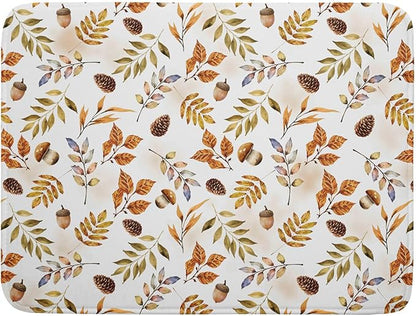 Fall Leaves Pine Cones Mushroom Dish Drying Mat 18 x 24 Inch With Absorbent Reversible Microfiber Orange Autumn Leaf Thanksgiving Drying Mats Dish Drainer Mat Fast Dry For Kitchen Dining Room Decor