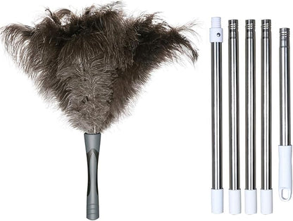 Gray Ostrich Feather Duster with 71 Inch Extendable Pole, Microfiber Duster for Home Cleaning