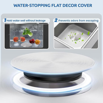 BOTEMY 3-1/2 Inch Extended Garbage Disposal Flange with Deep Strainer and Sink Stopper Flat Cover Kitchen Sink Flange Kit (Brushed)