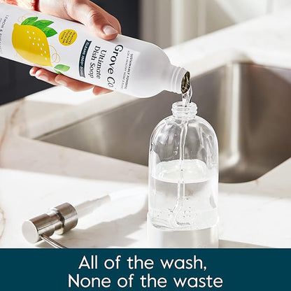 Grove Co. Ultimate Dish Soap Refills (3 x16 Fl Oz) Removes 48-hr Stuck-on Food and Grease, Plastic Free Cleaning Products, 100% Natural Lemon & Eucalyptus Fragrance