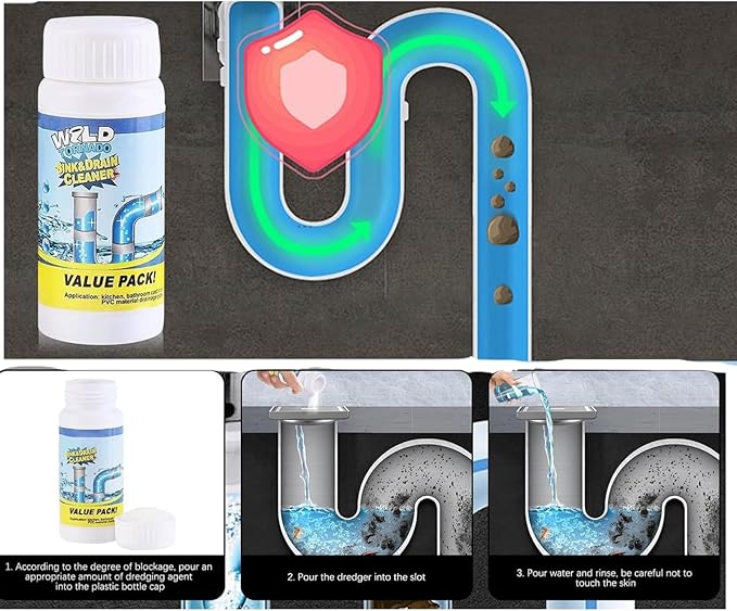 Pipe BFast Acting Foaming Unclogger for Kitchen Sink, Bathroom, Shower, and Toilet Pipeline Cleaningobo Drain Cleaner,Wild Sink And Drain Cleaner Powder, (2)