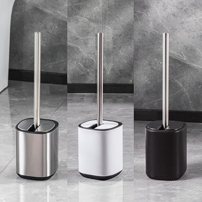 Toilet Brush and Holder Set Durable Toilet Scrubber Sleek Toilet Bowl Brush Stainless Steel Bathroom Toilet Brush Set with Lid Toilet Cleaning Brush (1, White)