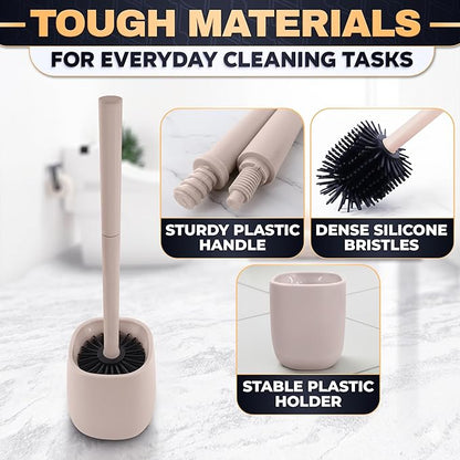 Toilet Brush and Holder Set - Silicone Toilet Brush Cleaner with Cream Holder Base, Compact Bath Accessory for Small Spaces - Easy to Place & Simple to Store After Use, Plastic Bathroom Cleaning Tool