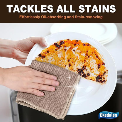 Microfiber Cleaning Cloth Waffle Weave for Dusting Absorbent Towel Quick Drying Dust Rags Household Kitchen, Lint Free Streak Free, 6 Pack,12 x 12 Inches, Khaki