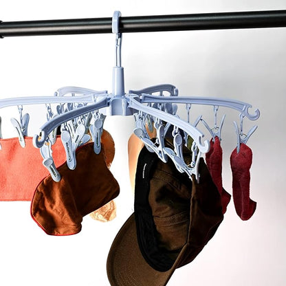 2 PCS Foldable Drying Rack with 24 Clips for Drying Socks Lingerie Baby Clothes Drying Towels Rotatable Sock Drying Rack (Blue)