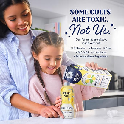 Cleancult Dish Soap Liquid Refills - Plant Based Cleaning Power - Cuts Grease & Grime - Free of Harsh Chemicals - Uses 90% Less Plastic - Lemon Verbena - 32 oz/3 Pack