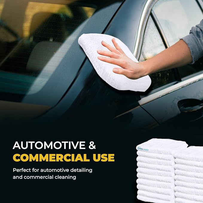 Simpli-Magic Cotton Shop Towels 14"x12" (100 Pack) – Reusable Cleaning Shop Rags for Automobiles, Industries, Garage and Homes (White)