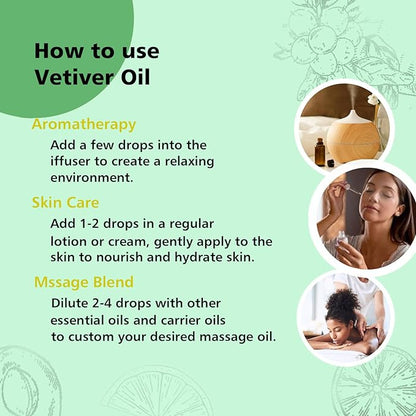 GM Gumili Vetiver Essential Oil Scent Oil for Home Diffuser, Perfume, Hand Soaps- 100ml/3.38 Oz