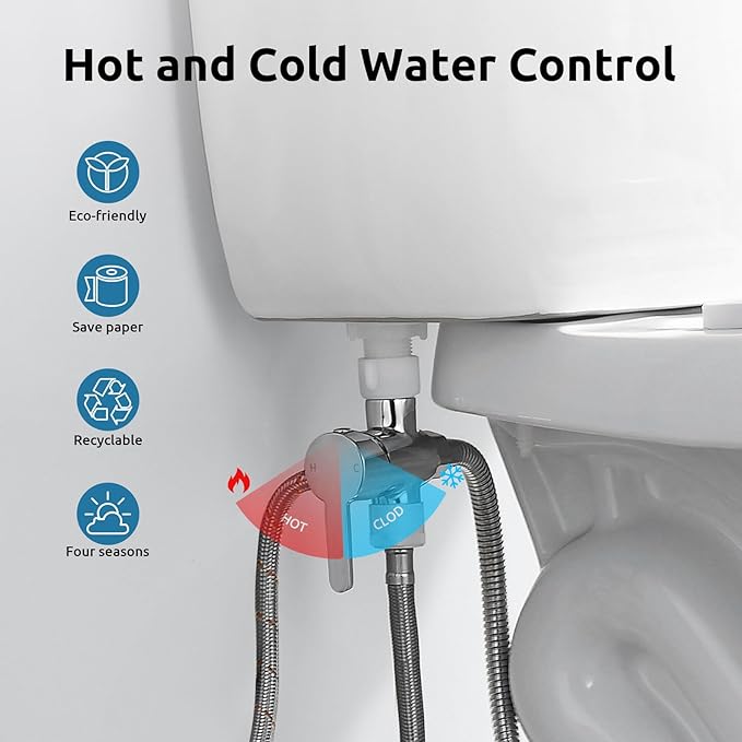 Hot and Cold Bidet Sprayer for Toilet, BRITULIF Bidet Attachment for Warm Water, Bidet with Warm Water Muslim Shower, Ideal for Feminine Hygiene, Pet Cleaning, Cloth Diapers, and Elderly Care