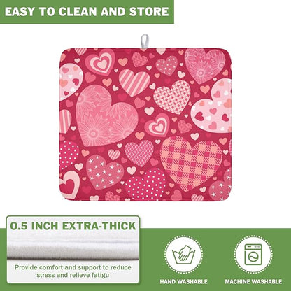 Valentine's Day Dish Drying Mat 16 x 18 Inch Heart Shaped Pattern Dish Drying Pad Absorbent Microfiber Mats for Red Dish Rack Pad for Kitchen Counter Coffee Bar Decor