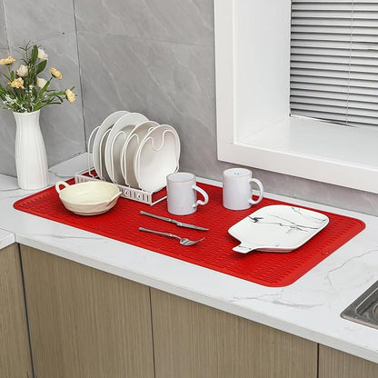 MicoYang Silicone Dish Drying Mat for Multiple Usage,Easy clean,Eco-friendly,Heat-resistant Silicone Mat for Kitchen Counter or Sink,Refrigerator or Drawer Liner Red 5XL 36inches x 18inches