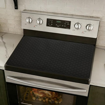 Stove Top Cover for Electric Stove - Food Grade Ceramic Stove top Cover, Silicone XXL Dish Drying Mat, Glass Cooktop Covers, Flat RV Range top Mats (Black, 27.5"X20")