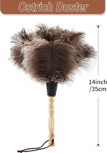 Ostrich Feather Duster 14" Natural Handheld Reusable Feathers Dusters with Wooden Handle for Cleaning Supplies Home Car Office(10PCS)