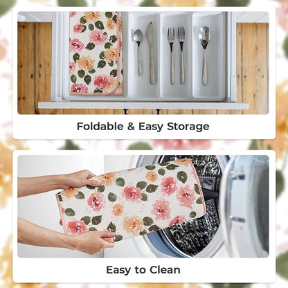 FRESHMINT Printed Dish Drying Mats for Kitchen Counter 2 Pack Absorbent Reversible Drying Mats Microfiber Kitchen Countertop Protector Dishes Drying Pad Extra Large 18"x24" Dish Mat