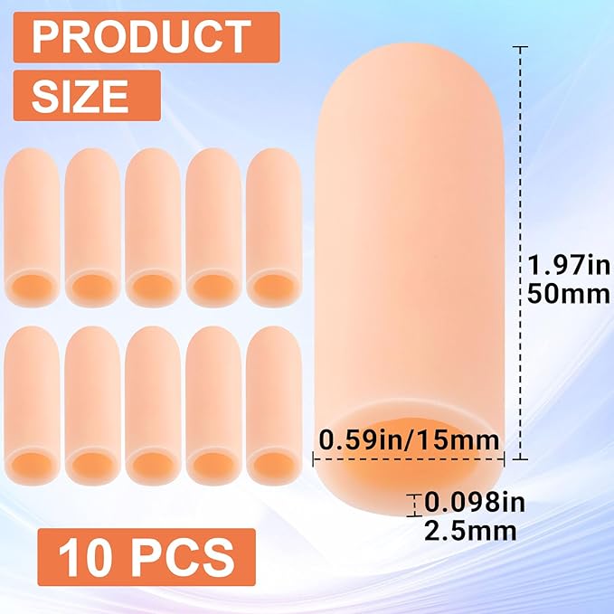 PAGOW 10pcs Gel Finger Support Protector Caps Gloves, Silicone Fingertips for Hands Cracking, Gel Finger Cots/Covers, Eczema Skin, Trigger Finger Arthritis Pain Relief