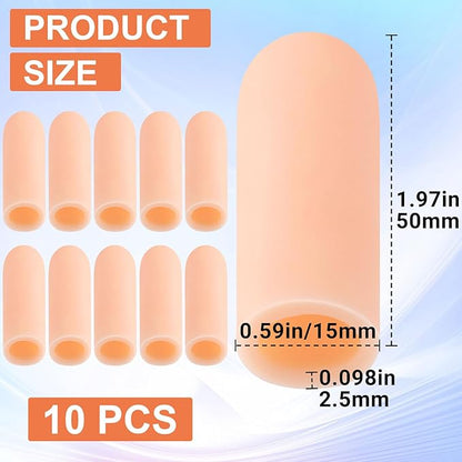 PAGOW 10pcs Gel Finger Support Protector Caps Gloves, Silicone Fingertips for Hands Cracking, Gel Finger Cots/Covers, Eczema Skin, Trigger Finger Arthritis Pain Relief