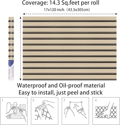 Arthome Wood Slat Wallpaper 17''x120'' Peel and Stick self Adhesive Wood Wallpaper PVC Vinyl Decorative Removable Wallpaper Waterproof Faux Wood Grating Stripe Contact Paper for Living Room (Oak)