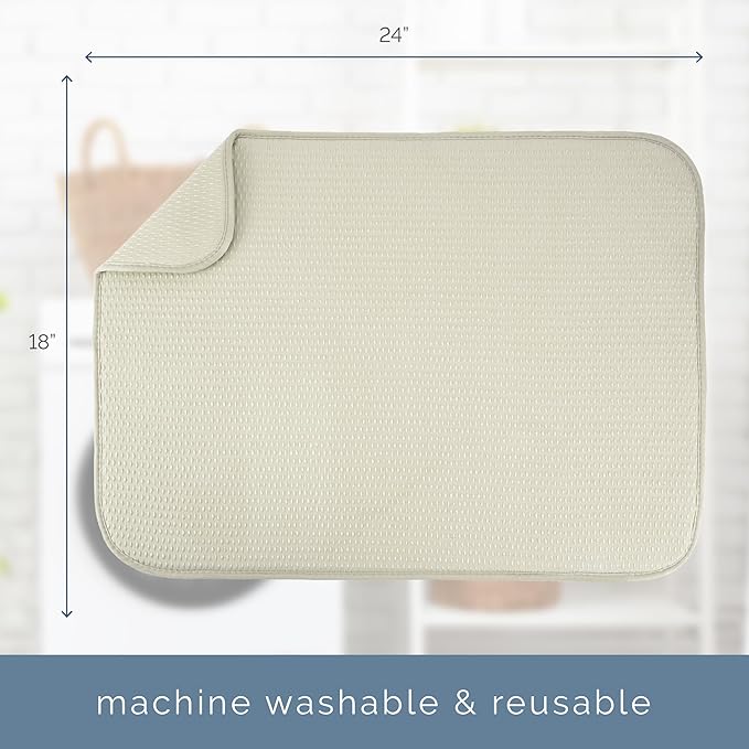 S&T INC. Dish Drying Mat XL, 18” x 24”, Absorbent Microfiber Kitchen Counter Mat, Drying Pad for Dishes, Utensils, Pots and Pans, Extra Large, Diamond Texture, Cream