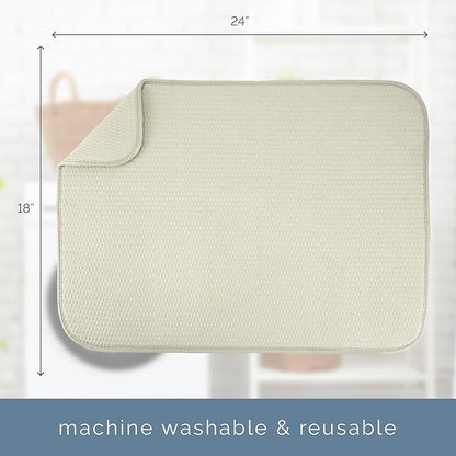 S&T INC. Dish Drying Mat XL, 18” x 24”, Absorbent Microfiber Kitchen Counter Mat, Drying Pad for Dishes, Utensils, Pots and Pans, Extra Large, Diamond Texture, Cream