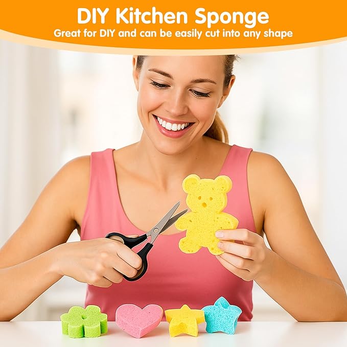 12 PCS Compressed Kitchen Sponges, Colorful Kitchen Sponges Cleaning Scrub Colored Sponge for Dish Washing, Bathroom, Cars, Cut-Outs DIY