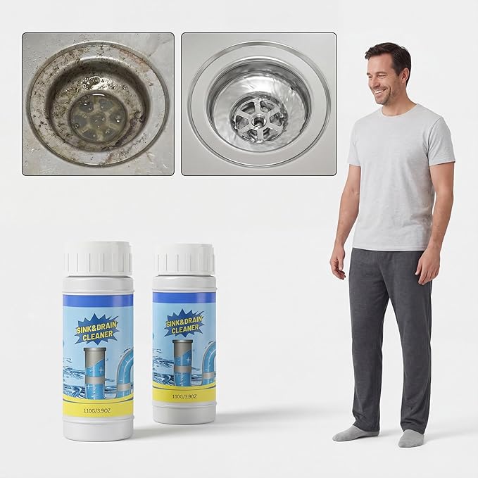 2PCS Sink and Drain Cleaner Powder for Kitchen and Bathroom Sinks Shower Tub - Drain Clog Remover Unclogging Cleaner for Daily Cleaning (4)